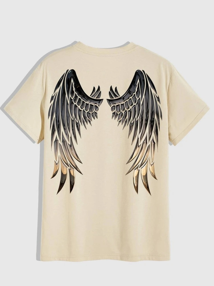 Fifth Avenue Front Back Wing Printed MIFT193 T-Shirt - Cream