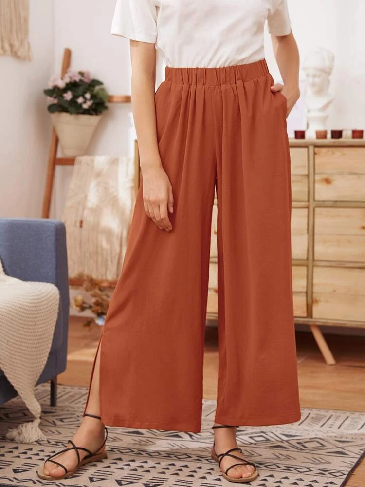 Fifth Avenue Women's Side Slit Wide Leg Detail Pants FAWLP59