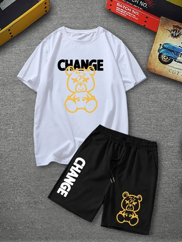 Mens Summer Printed Co Ord Set by Fifth Avenue MSFACSS17 - White Black