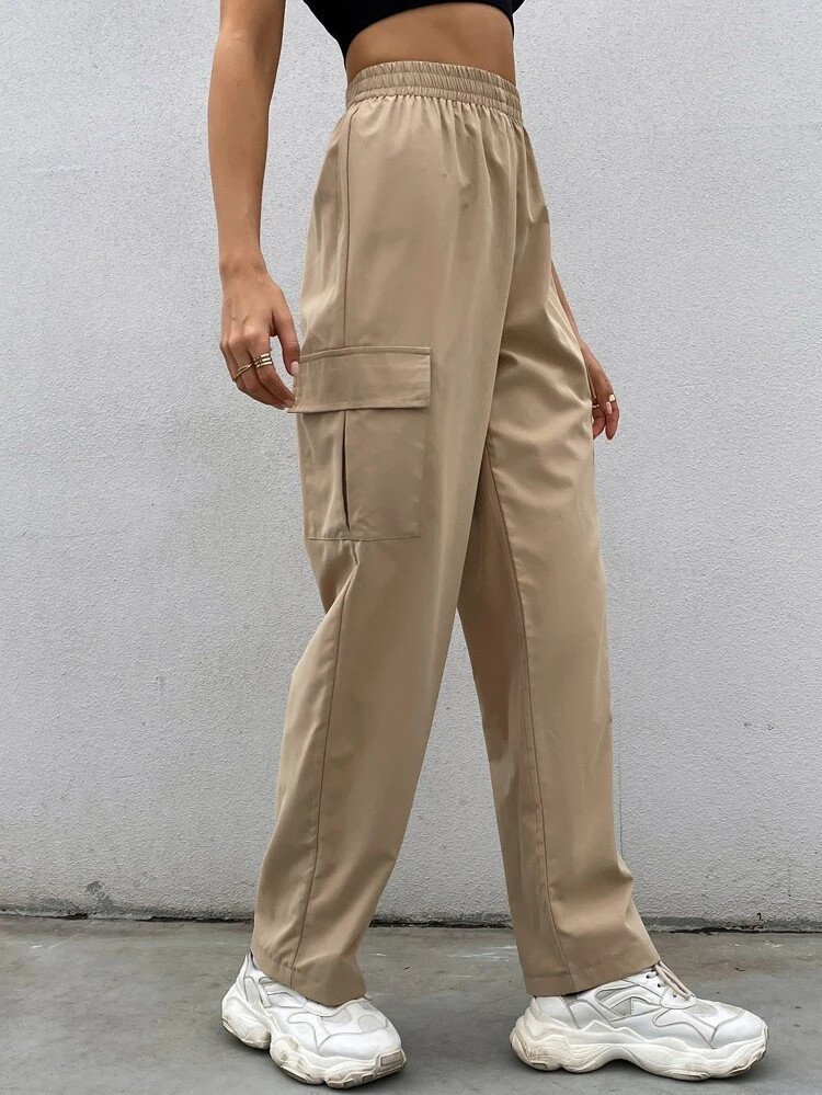Fifth Avenue Women's Elastic Wide Leg Cargo Pocket Detail Pants FAWLP65