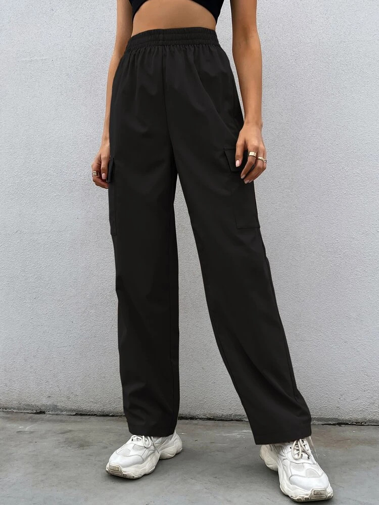 Fifth Avenue Women's Elastic Wide Leg Cargo Pocket Detail Pants FAWLP66