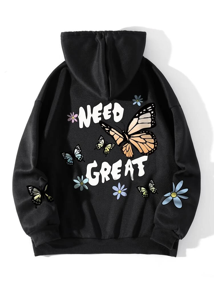 Fifth Avenue DIFT600 Butterfly Print Zip Hoodie - Black
