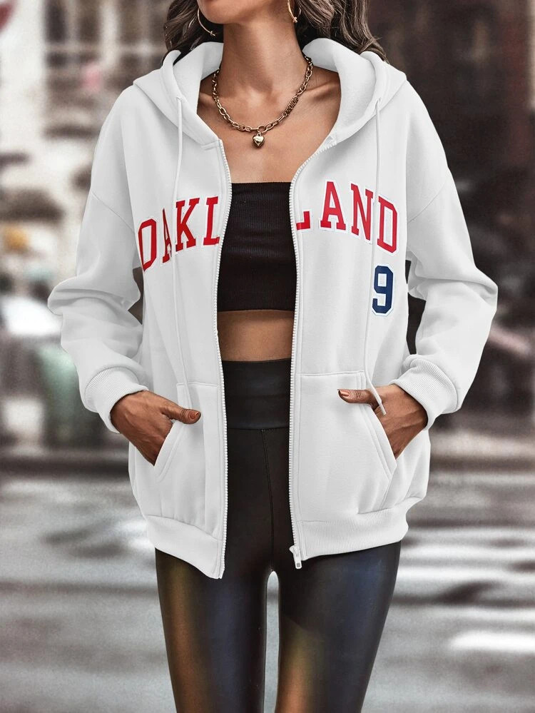 Fifth Avenue DIFT601 Oakland Print Zip Hoodie - White