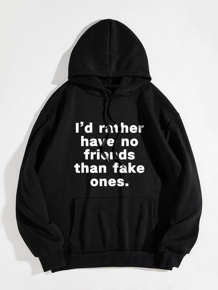 Fifth Avenue DIFT711 Fake Friends Print Hoodie - Black