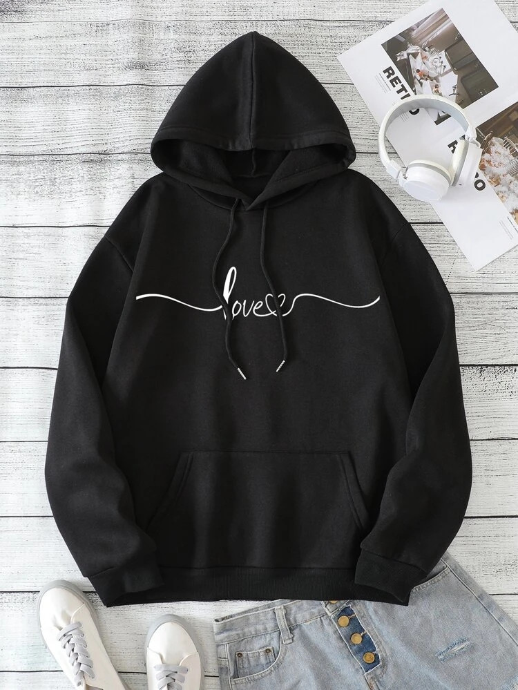 Fifth Avenue DIFT724 Love Vector Print Hoodie - Black