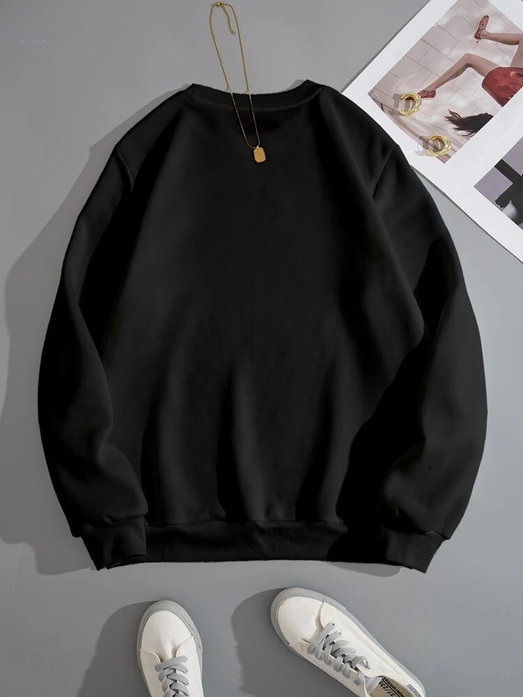 Fifth Avenue DIFT726 Heart Outline Printed Sweatshirt - Black