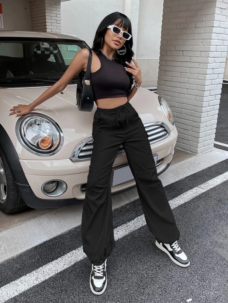 Fifth Avenue Women's Elastic Wide Leg Pocket Detail Pants FAWLP75