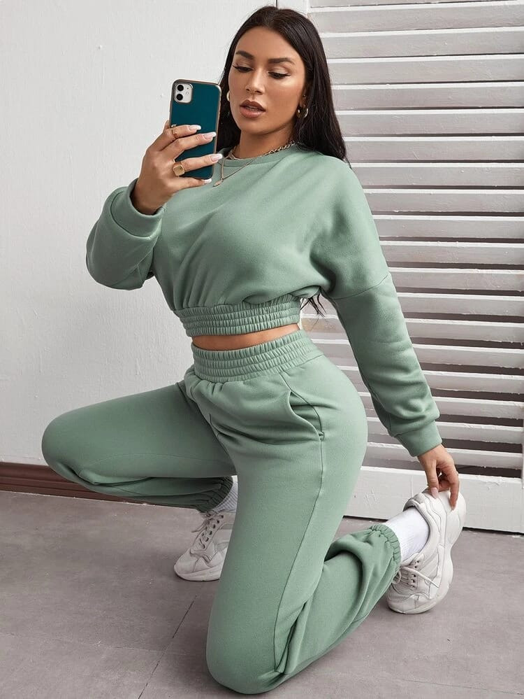 Fifth Avenue WTPS33 Elastic Waist Detail Sweatshirt and Jogger Pants Set