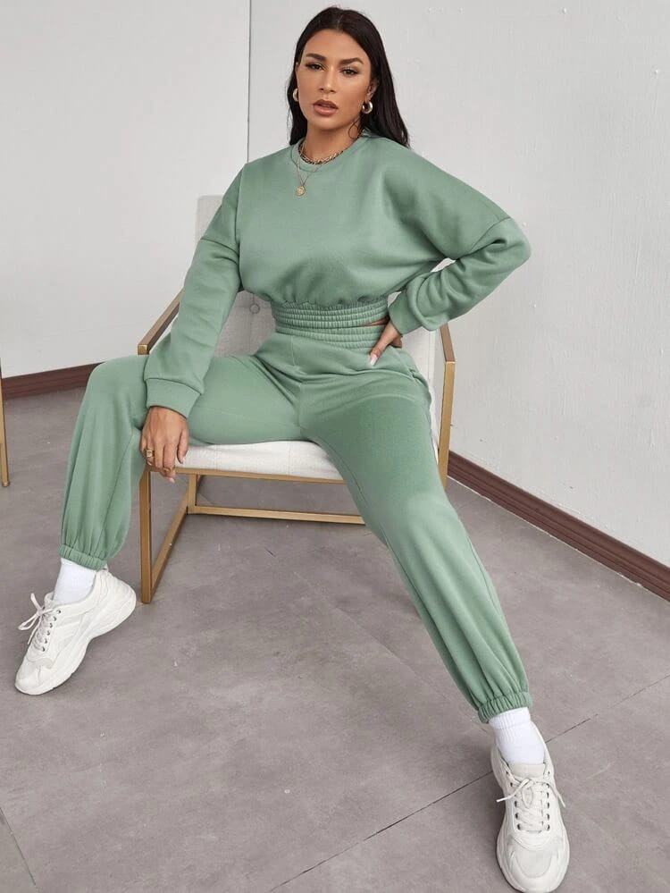 Fifth Avenue WTPS33 Elastic Waist Detail Sweatshirt and Jogger Pants Set