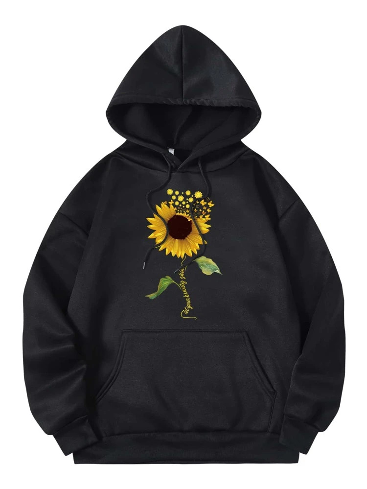Fifth Avenue DIFT737 Sunflower Print Hoodie - Black