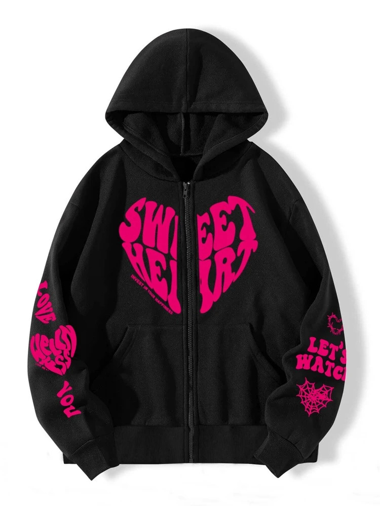 Fifth Avenue DIFT739 Dreams Print Zip Hoodie - Black