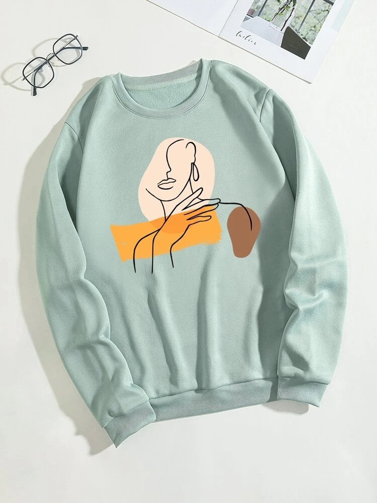 Fifth Avenue DIFT755 Figure Printed Sweatshirt - Mint Green