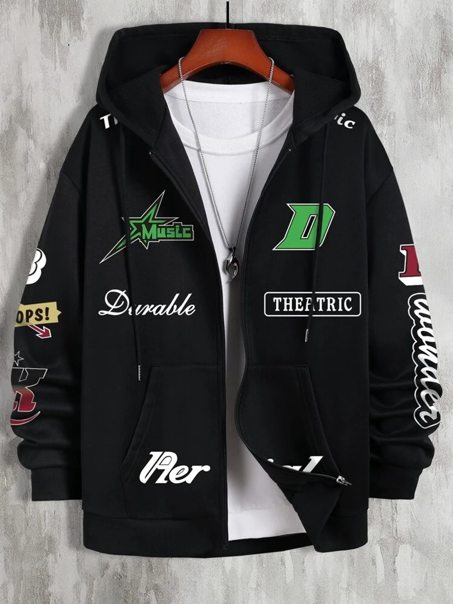 Fifth Avenue Printed Zip Hoodie MIFT305 - Black