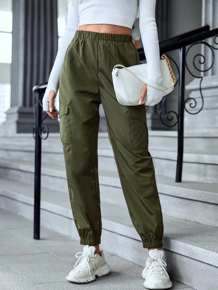 Fifth Avenue Women's Elastic Waist Cargo Pocket Detail Pants FAWLP78