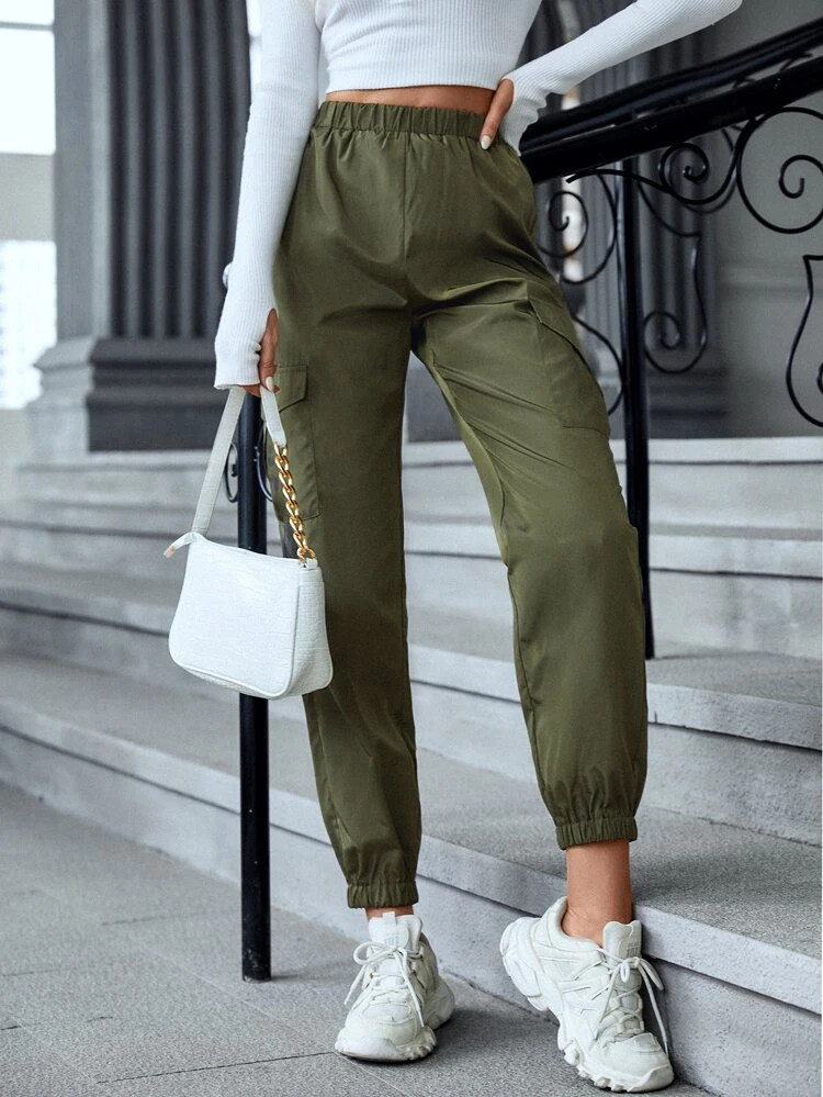 Fifth Avenue Women's Elastic Waist Cargo Pocket Detail Pants FAWLP78