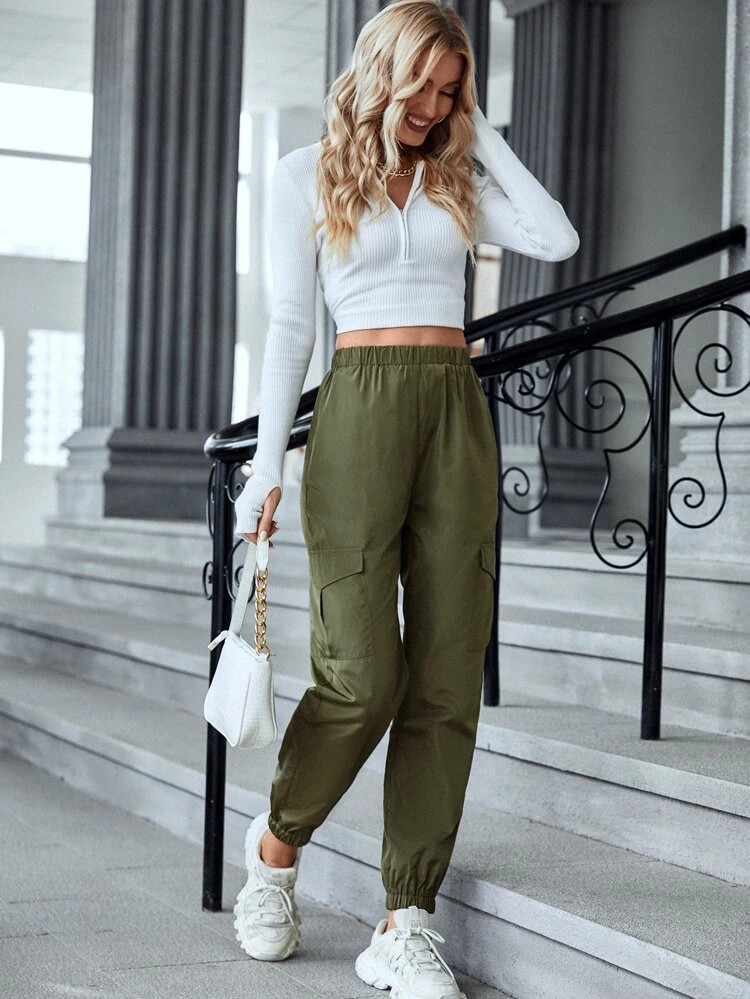 Fifth Avenue Women's Elastic Waist Cargo Pocket Detail Pants FAWLP78