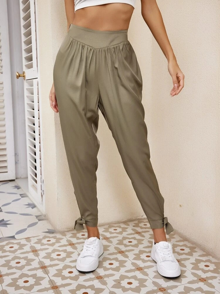 Fifth Avenue Women's Elastic Waist Tie Ankle Detail Pants FAWLP83