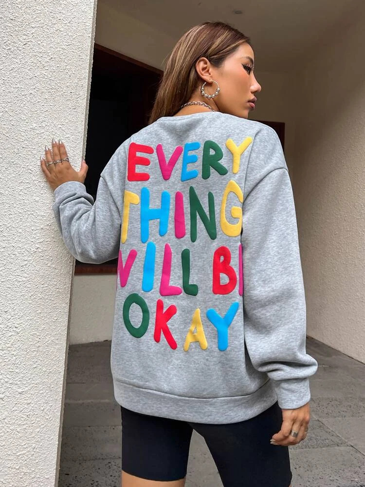 Fifth Avenue DIFT772 Everything Will Be Ok Printed Sweatshirt - Grey
