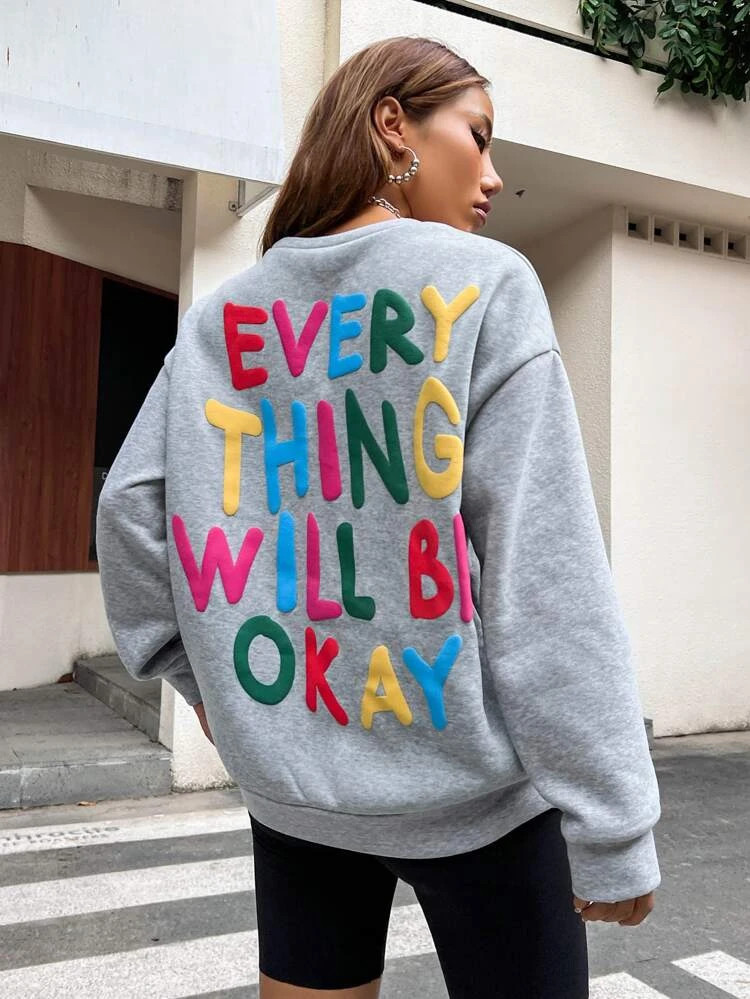Fifth Avenue DIFT772 Everything Will Be Ok Printed Sweatshirt - Grey