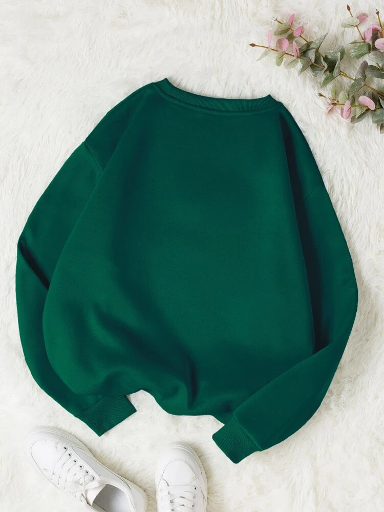 Fifth Avenue DIFT778 Floral Text Printed Sweatshirt - Green