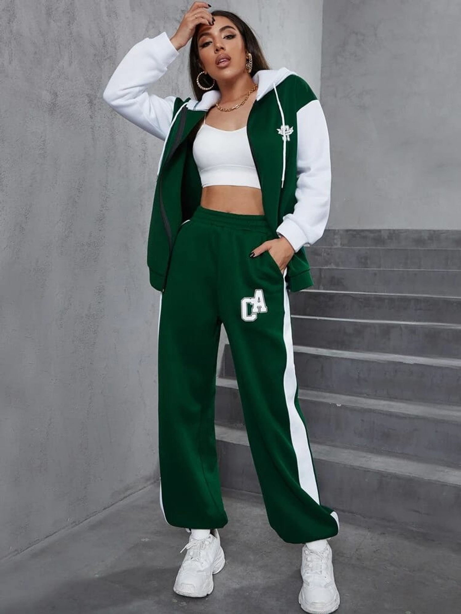 Fifth Avenue WTPS40 Color Block Detail Jacket and Jogger Pants Set