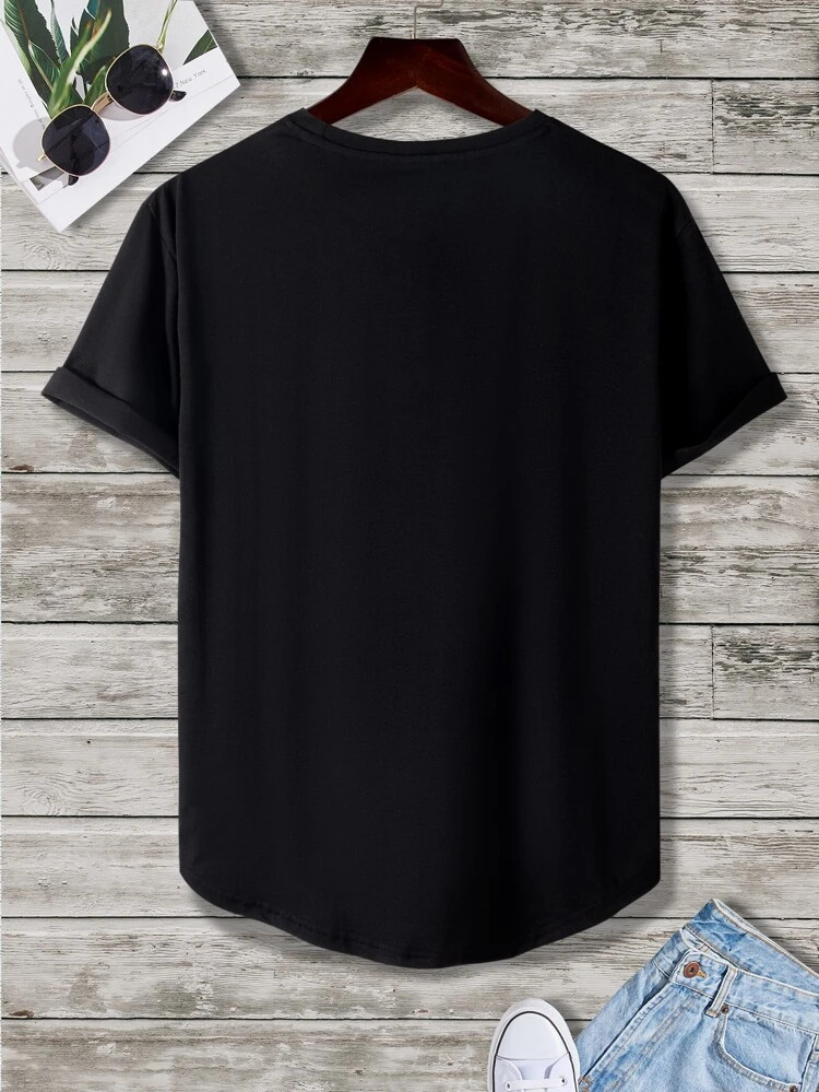 Fifth Avenue Floral Pocket Printed MIFT350 AOKI Dip Hem T-Shirt - Black