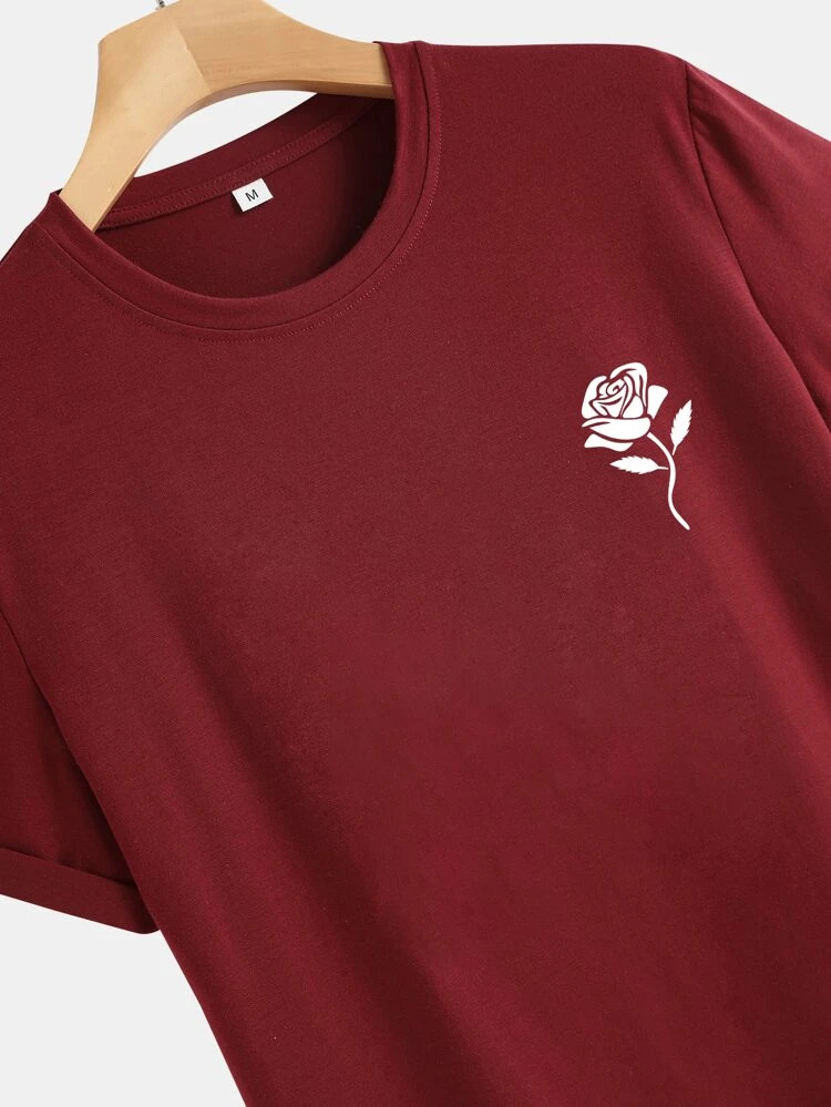 Fifth Avenue Floral Pocket Printed MIFT350 AOKI Dip Hem T-Shirt - Maroon