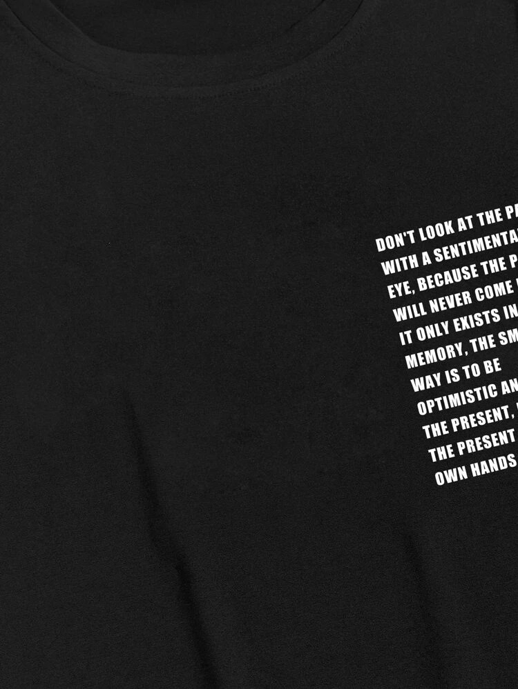 Fifth Avenue Text Printed MIFT351 AOKI Dip Hem T-Shirt - Black