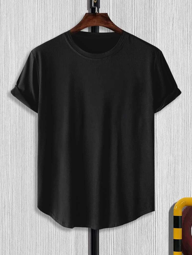 Fifth Avenue Back Line Text Printed MIFT356 AOKI Dip Hem T-Shirt - Black