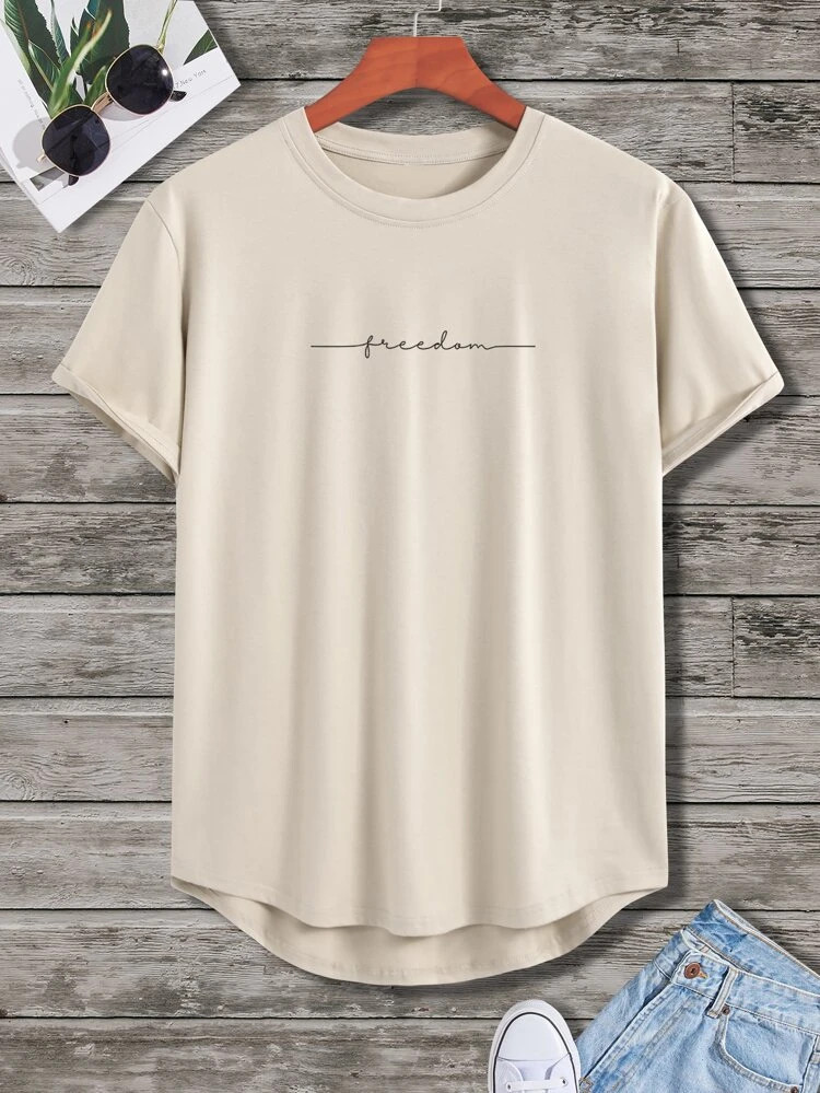Fifth Avenue Freedom Printed MIFT364 AOKI Dip Hem T-Shirt - Cream