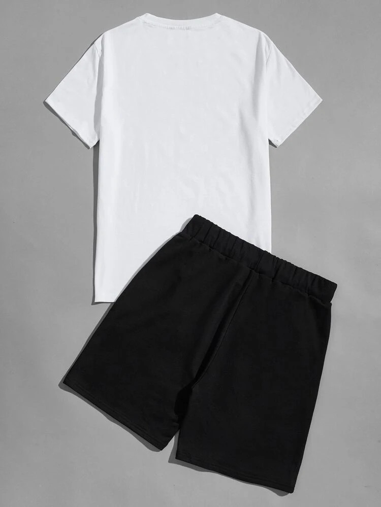 Mens Summer Printed Co Ord Set by Fifth Avenue MSFACSS30 - White Black