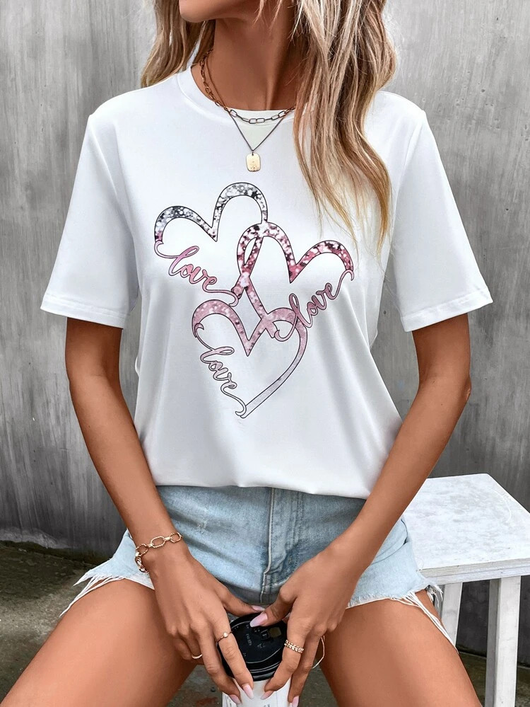 Fifth Avenue DIFT805 Heart Printed Oversized T-Shirt - White