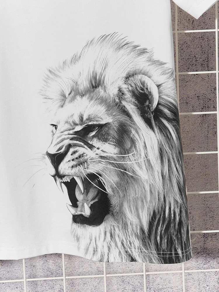 Fifth Avenue Lion Side Printed MIFT386 T-Shirt - White