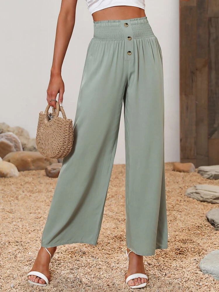 Fifth Avenue Women's Shirred Button Waist Detail Pants FAWLP96