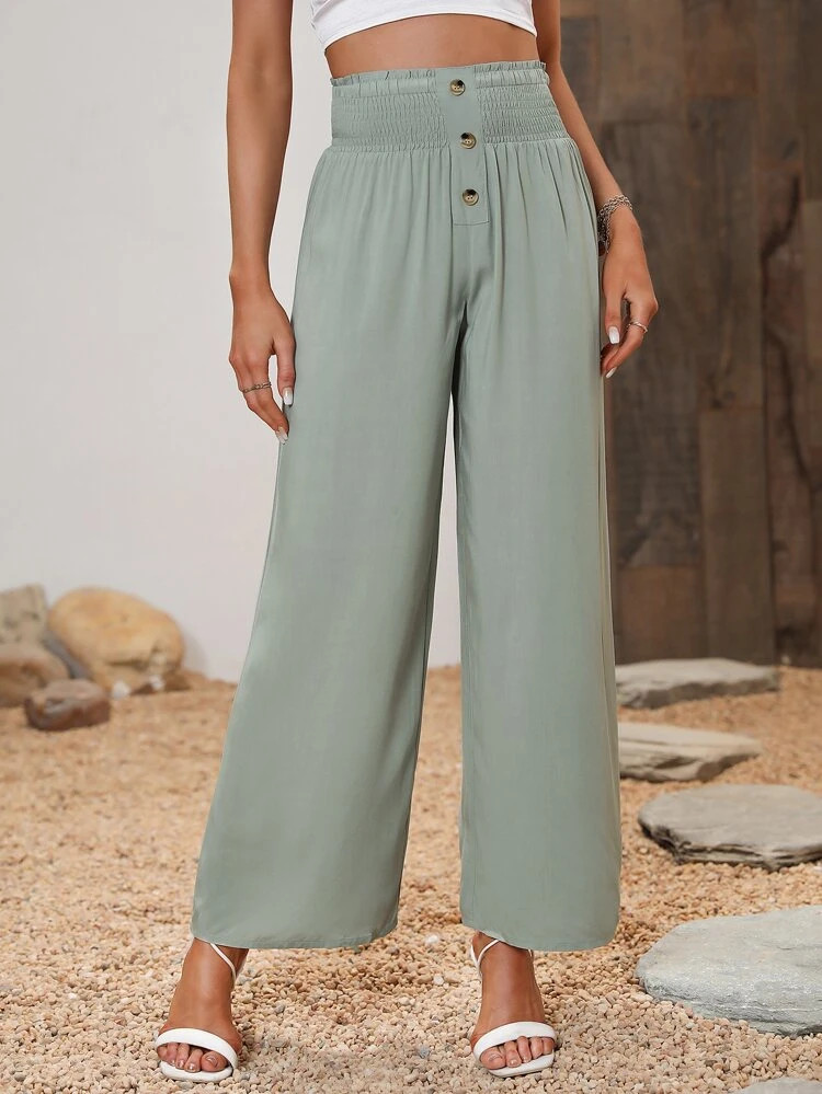 Fifth Avenue Women's Shirred Button Waist Detail Pants FAWLP96