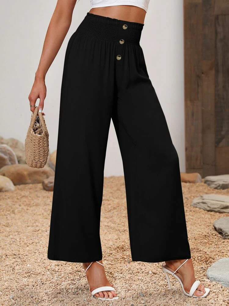 Fifth Avenue Women's Shirred Button Waist Detail Pants FAWLP97