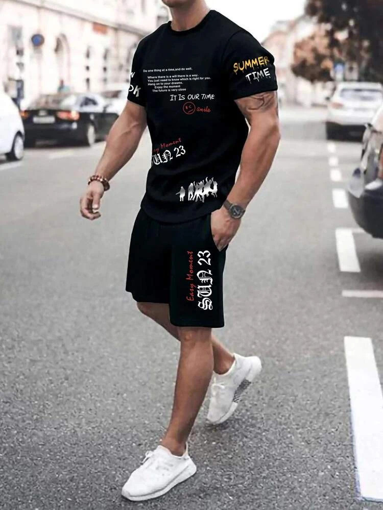 Mens Summer Printed Co Ord Set by Fifth Avenue MSFACSS40 - Black