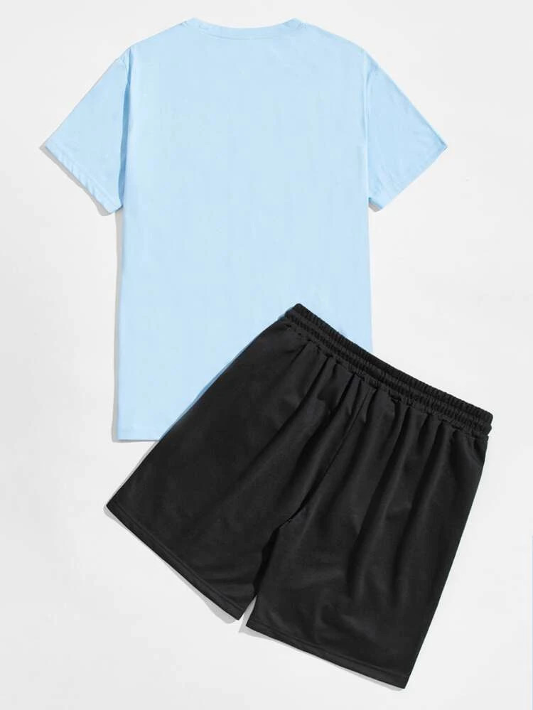 Mens Summer Printed Co Ord Set by Fifth Avenue MSFACSS42 - Blue Black