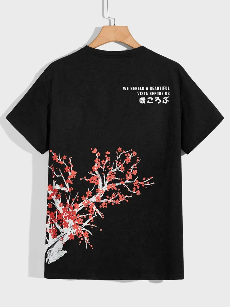 Fifth Avenue Front Back Text Plant Printed MIFT401 T-Shirt - Black