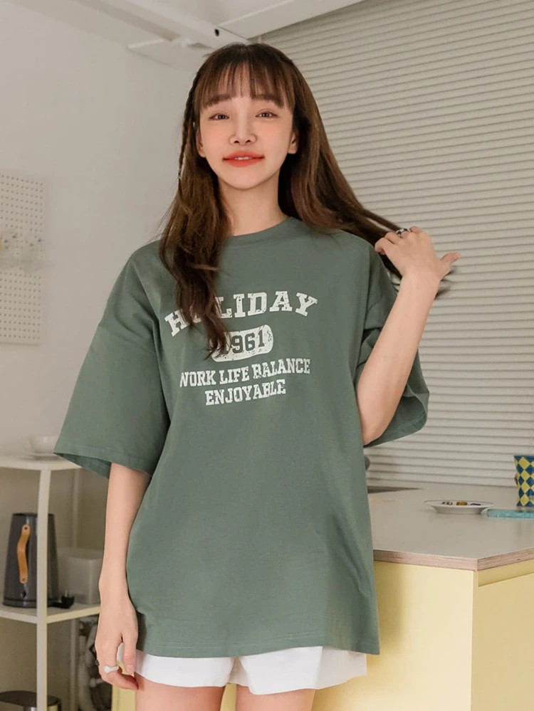 Fifth Avenue DIFT809 Balance Printed Oversized T-Shirt - Olive Green