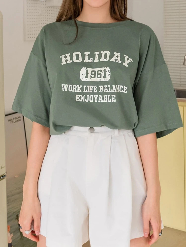 Fifth Avenue DIFT809 Balance Printed Oversized T-Shirt - Olive Green
