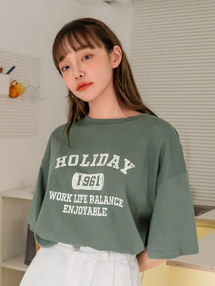 Fifth Avenue DIFT809 Balance Printed Oversized T-Shirt - Olive Green
