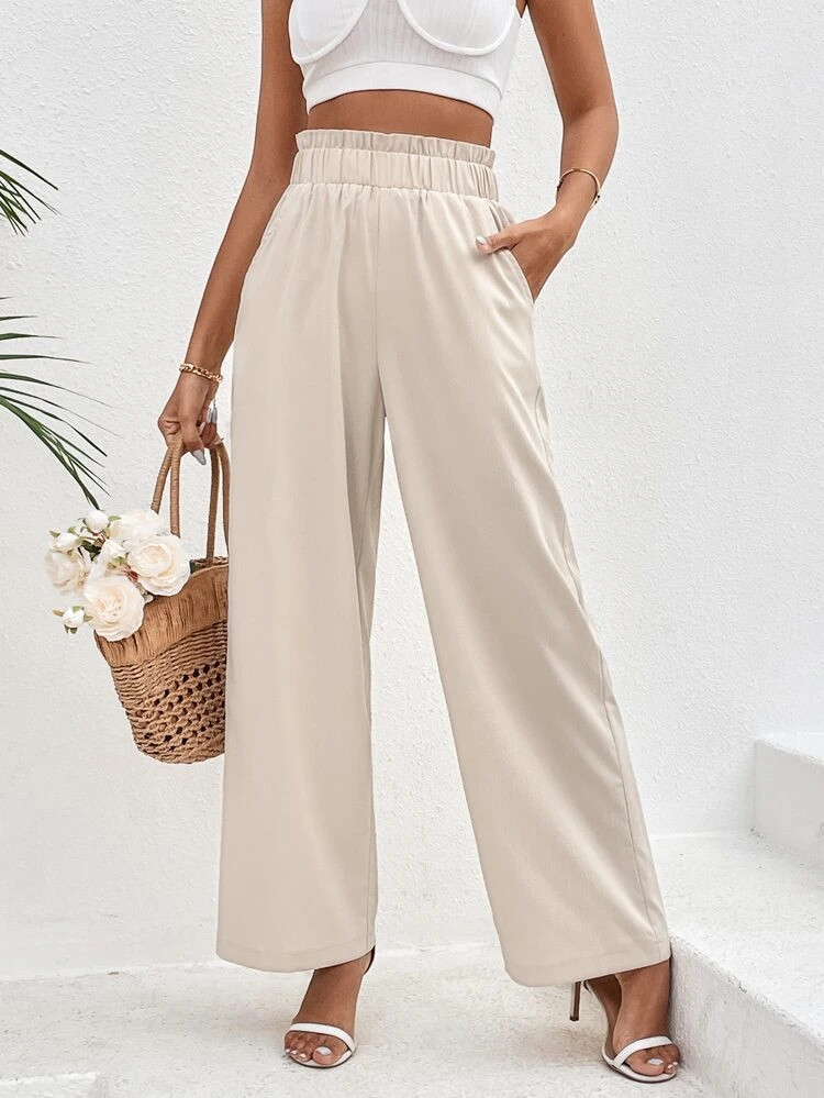 Fifth Avenue Women's Elastic Paperbag Waist Pocket Detail Pants FAWLP101