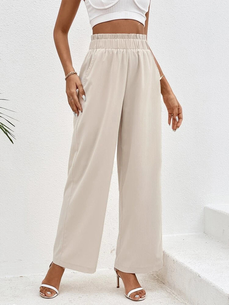 Fifth Avenue Women's Elastic Paperbag Waist Pocket Detail Pants FAWLP101