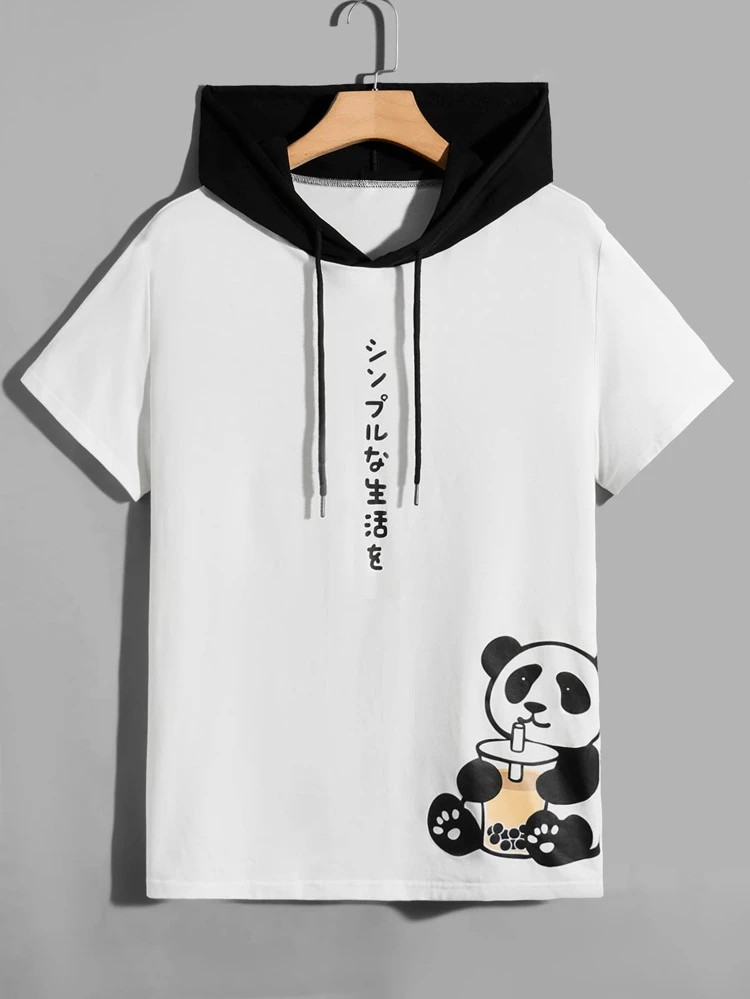 Fifth Avenue Panda Print MIFT412 Hooded ROKA T-Shirt - White Black