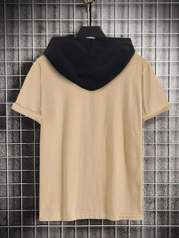Fifth Avenue Text Print MIFT414 Hooded ROKA T-Shirt - Cream Black
