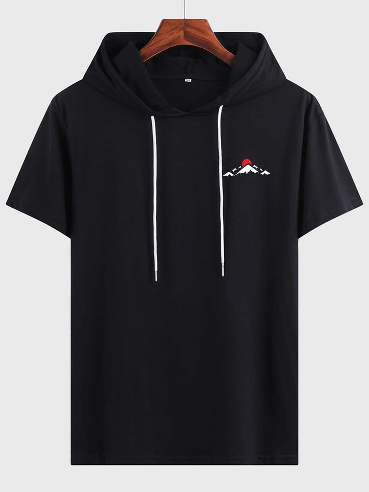 Fifth Avenue Mountain Print MIFT409 Hooded ROKA T-Shirt - Black