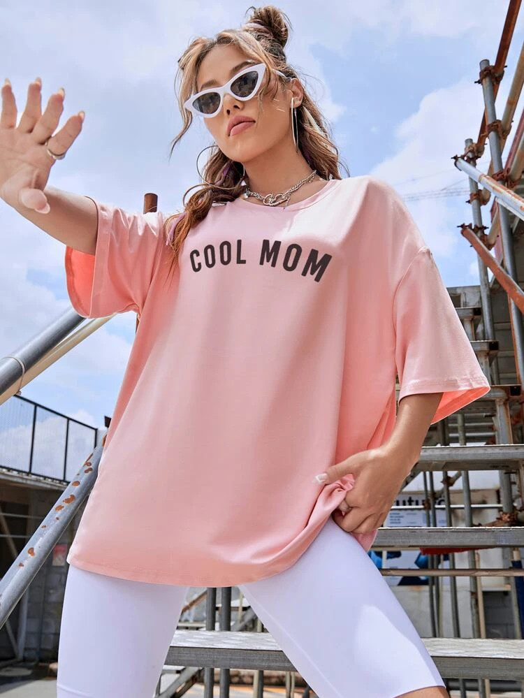 Fifth Avenue DIFT812 Cool Mom Printed Oversized T-Shirt - Pink