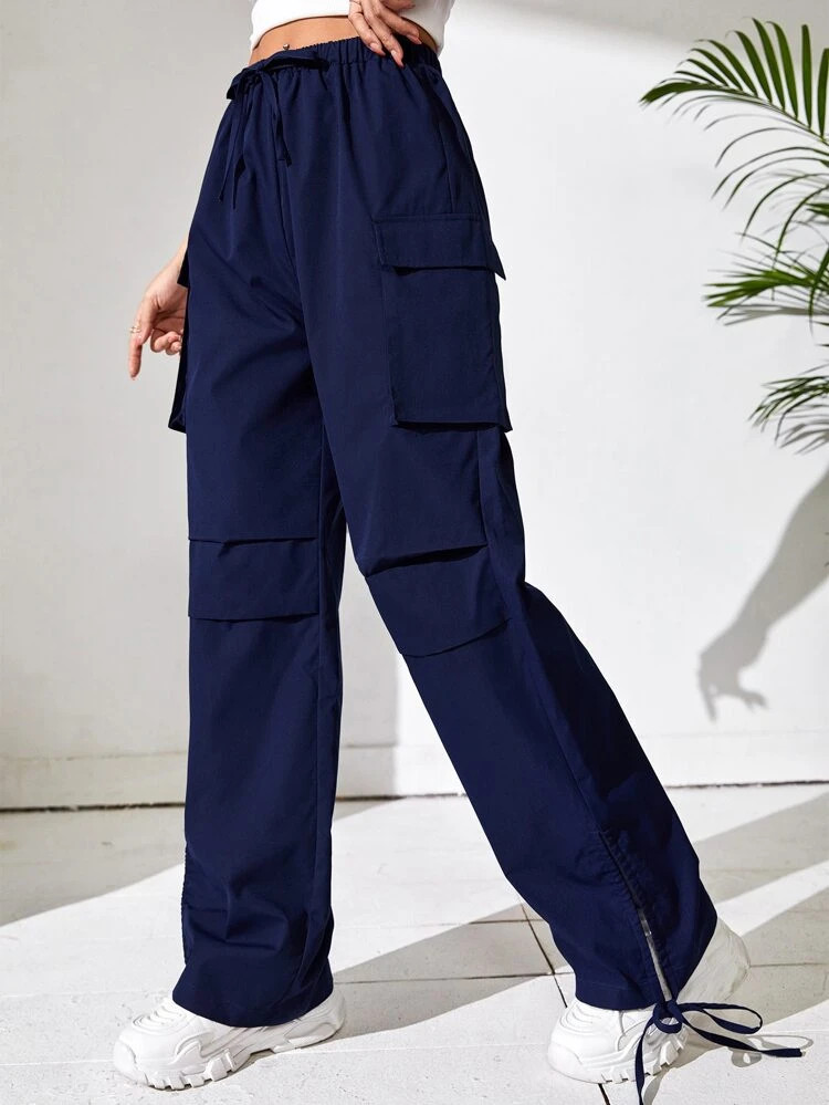 Fifth Avenue Women's Elastic Waist Pocket Detail Wide Leg Pants FAWLP115