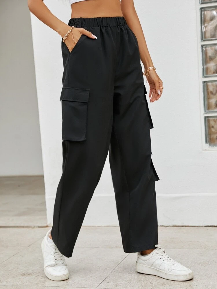 Fifth Avenue Women's Elastic Waist Pocket Detail Wide Leg Pants FAWLP116